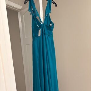Long, V Neck Ruffle Spaghetti dress